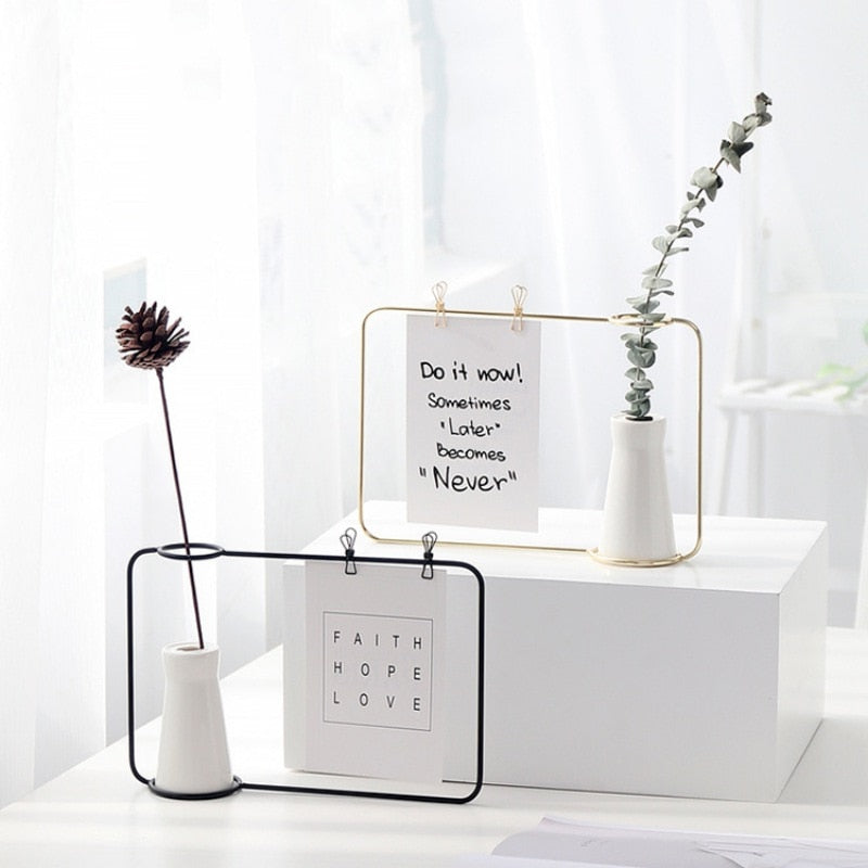 Contemporary Table Flowers Vase with Photo Holder