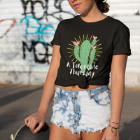 A skater woman with a cap wearing a Tolerable Thursday Black Unisex Cotton T-shirt