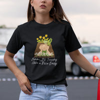 Woman wearing Have a Nice Daisy on Tuesday Black T-Shirt