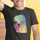 Smiling Man wearing a Be Leaf in Yourself Black Unisex Cotton T-shirt