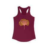 Solid Cardinal Red Ginkgo Leaves Design Tank Top