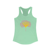 Solid Mint Ginkgo Leaves Design Tank Top