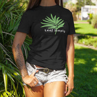 Stylish woman wearing Leaf Simply Palm Leaf design Black Unisex Cotton T-Shirt