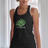 Woman in Leaf Simply Black Palm Leaf Design Tank Top