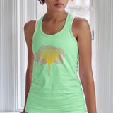 Woman in Solid Mint Ginkgo Leaves Design Tank Top