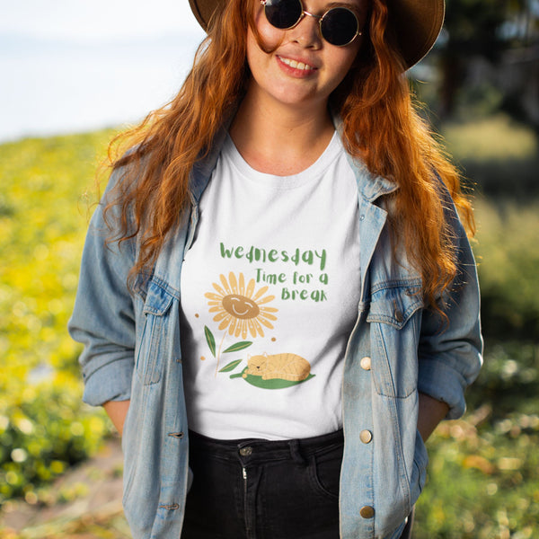 Woman in Wednesday Time for a Break White T-Shirt