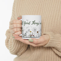 All Good Things are Wild and Free - Woman holding a Flower Design Mug