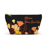 Blow your own way Poppy floral black cosmetic travel pouch - Front view