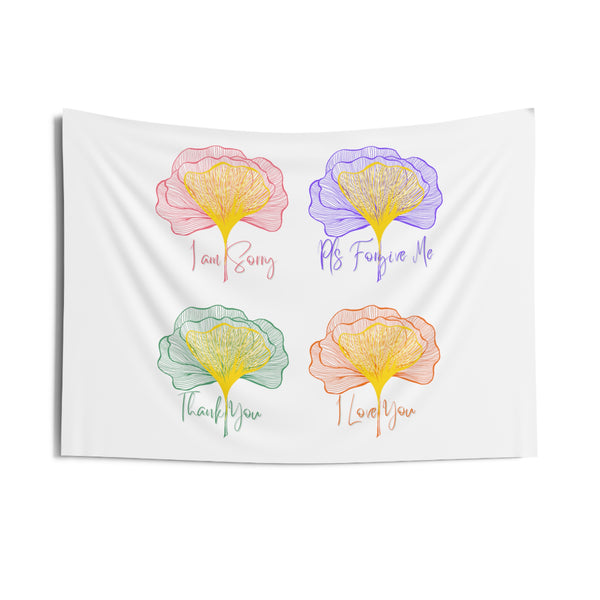 Ginkgo Leaves Ho'oponopono Phrases White Wall Tapestry 36"x26"