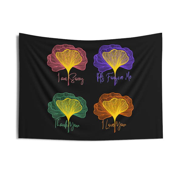 Ginkgo Leaves Ho'oponopono Phrases Black Wall Tapestry