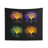 Ginkgo Leaves Ho'oponopono Phrases Black Wall Tapestry