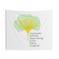 Ginkgo Leaves with Positive Words White Wall Tapestry 60"x50"