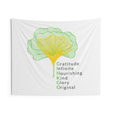 Ginkgo Leaves with Positive Words White Wall Tapestry 60"x50"