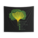 Ginkgo Leaves with Positive Words Black Wall Tapestry 60"x50"