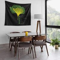 Ginkgo Leaves with Positive Words Black Wall Tapestry at dining room